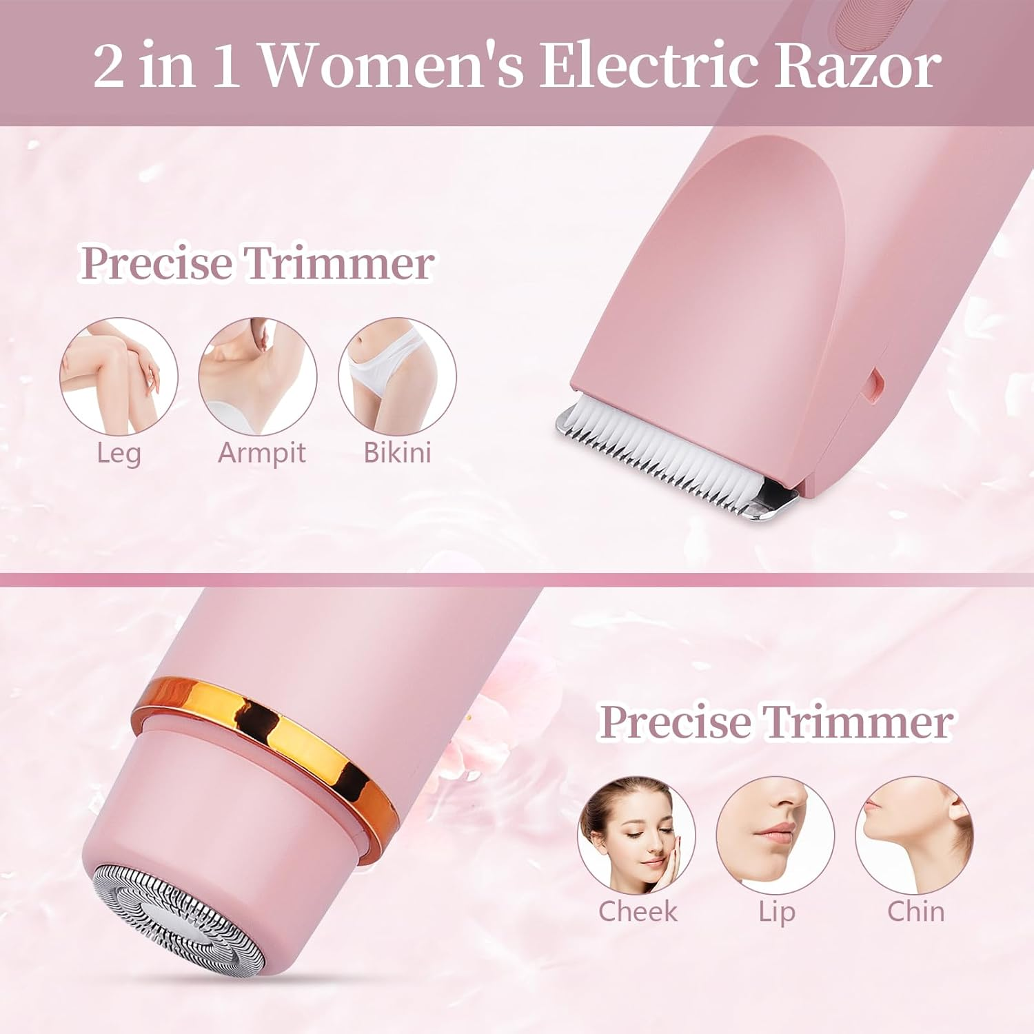 2-in-1 Dual Head Electric Shaver for Women | Waterproof USB Rechargeable Razor